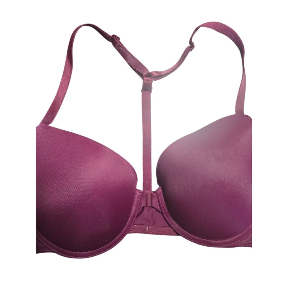 PINK Victoria's Secret Plum T-Back Push-Up Bra Size 36C Front Clasp Push Up